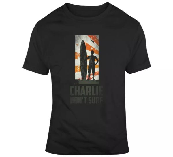 

charlie don't surf apocalypse now movie vietnam war t shirt, White;black