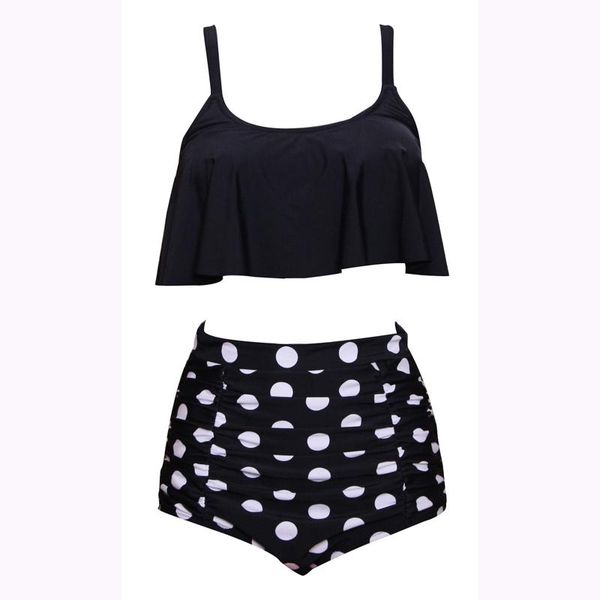 

one-piece suits hycool low price plain black ruffle sleeve women swimming plus size swim wear two piece bathing bikini set 2021