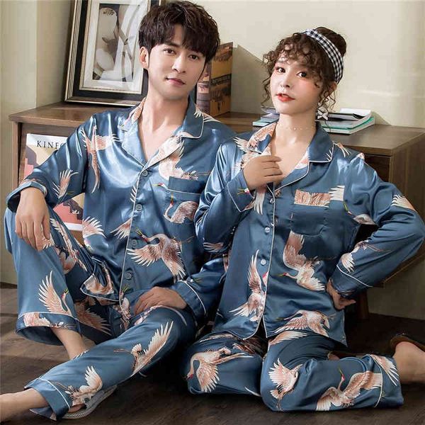 

sleepwear couple 2 pieces fairy crane set faux silk satin married home wear women man sleepwear pajamas suit 4vtl nej6, Black;red