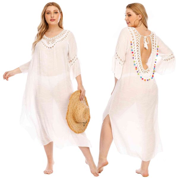 

women's plus size large colorful lace open ba split beach long f200336