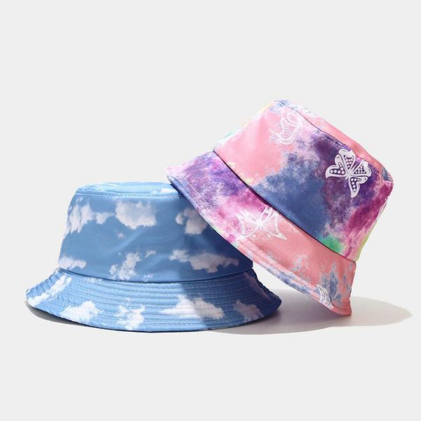 

wide brim hats butterfly /fire /cloud print fisherman caps women bucket hat summer autumn beach outdoor sun protection, Blue;gray