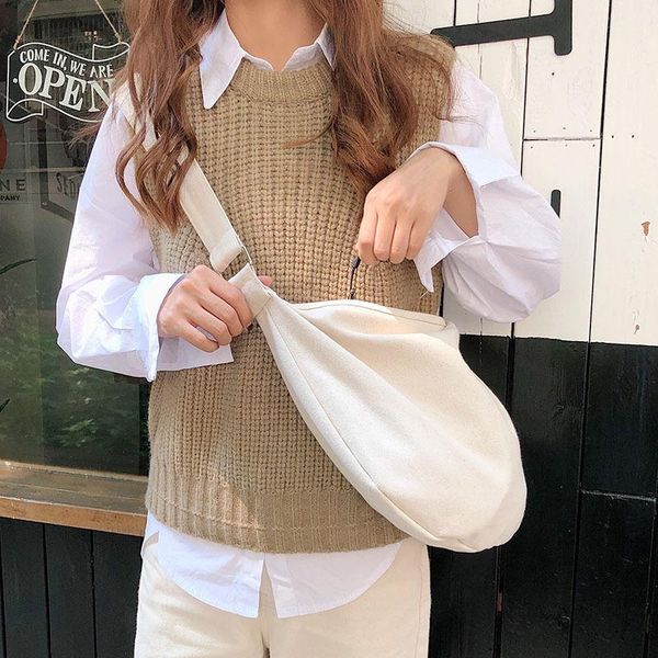 

blank messenger canvas bag female large capacity autumn winter students single shoulder diagonal dumpling white cloth shopping bags