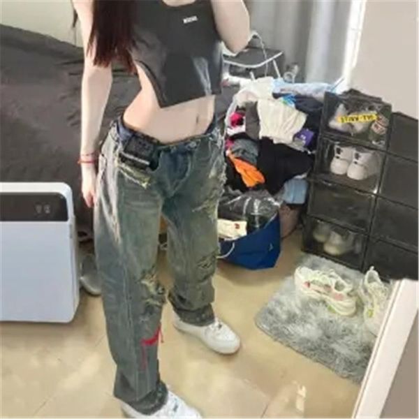

women's jeans rippedÂ jeansÂ womenÂ highÂ waistÂ americanÂ hiphopÂ denimÂ trouserÂ 2021Â fashionÂ highÂ streetÂ Â girlÂ straightÂ casualÂ denimÂ, Blue