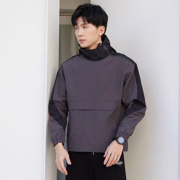 

Men Jacket Coat Sunscreen Casual Mens Clothing Jackets Tops with Letter Printed Lapel Hooded Black Windbreaker Streetwear Asian Size M-XXL, Black;brown