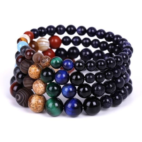 

luxury design blue goldstone beads strands galaxy bracelet universe solar system jewelry for man woman couples, Black