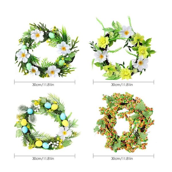

10/12 inch easter wreath with eggs and flowers,ferns and cherry berries, decorative seasonal wreath spring/summer, 2021 .