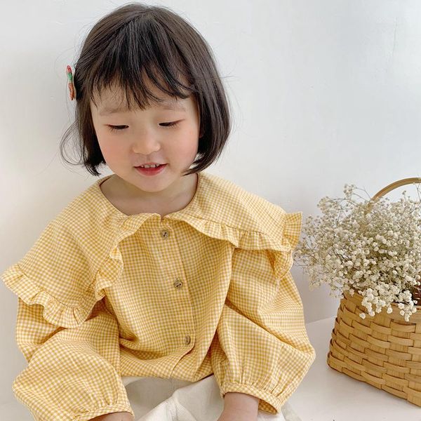 

shirts spring baby girls fashion plaid cotton big turn-down collar long sleeve doll shirt 1-6y, White;black