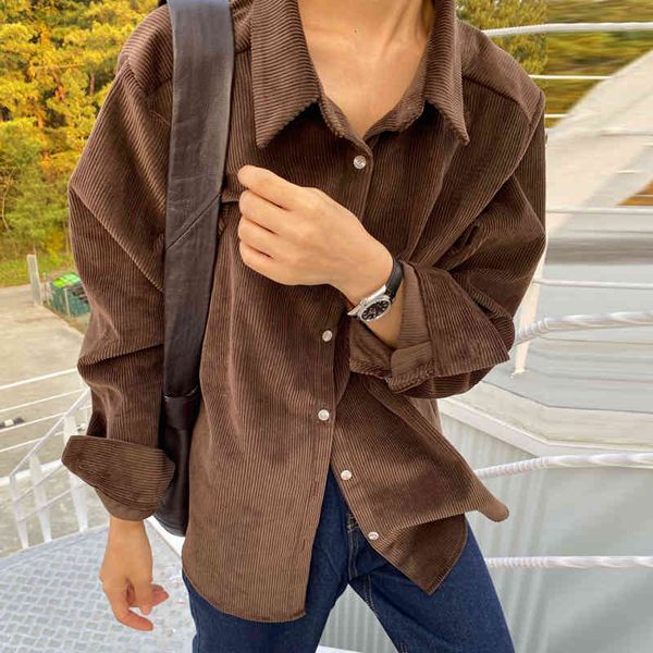 

hoodies corduroy women autumn winter long sleeve shirt loose single breasted blouse casual ladies streetwear jnzo ia2s, Black