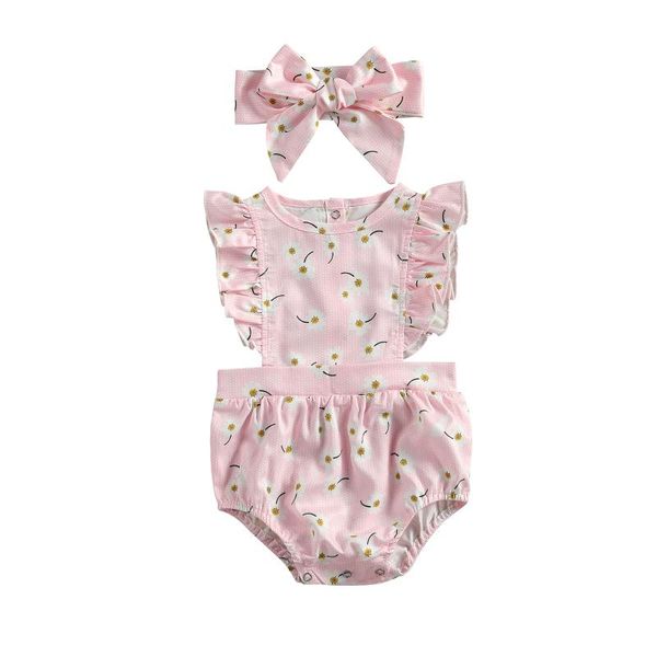 

0-24 months toddler baby flower printing two-pieces set, infant girl's round collar flying sleeve bodysuit skirt + headband set rompers, Blue