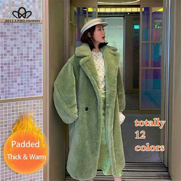

women winter faux fur warm long coat vintage long sleeve female thick teddy bear coat casual loose oversize outwears 211018, Black