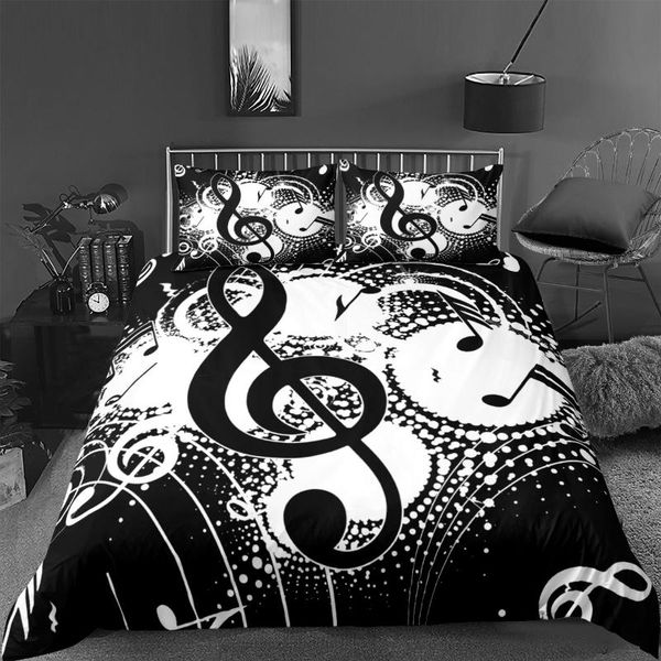 

bedding sets music set piano keyboard note duvet cover  black and white bed linen comforter microfiber guitar