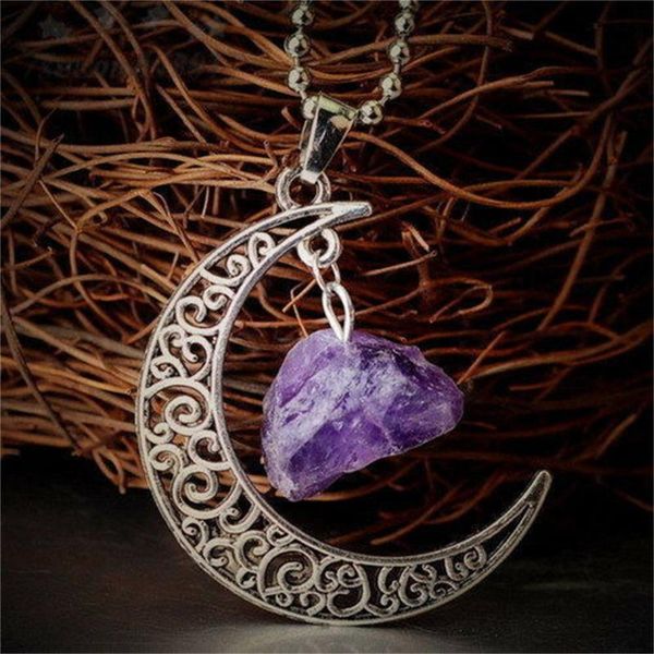 

pendant necklaces natural quartz crystal necklace for women men chakra healing moon shade fashion jewelry gifts, Silver