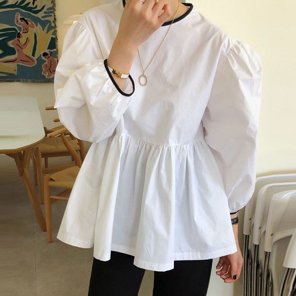 

female doll shirt long hit neck-neck color 2021 spring autumn sweet top, White