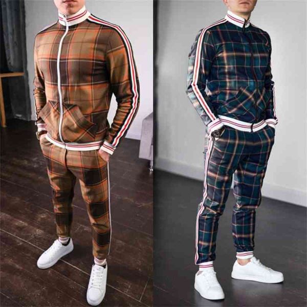 

new autumn and winter tide brand large size sweater men's cardigan plaid sports leisure suit, Gray