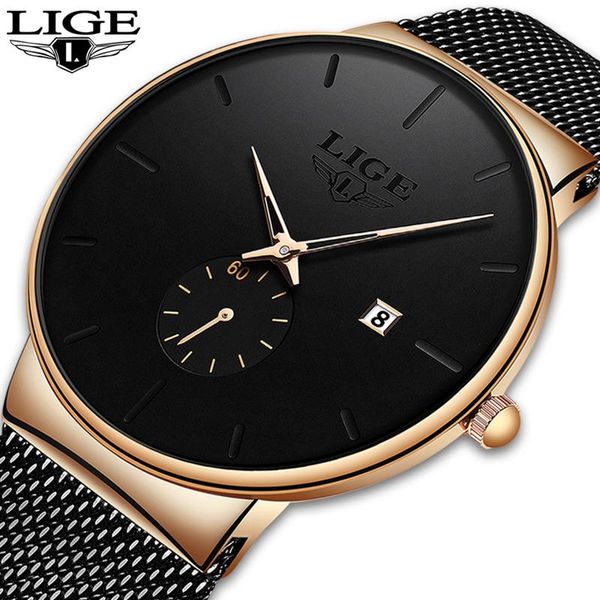 

wristwatches relojes hombre lige mesh steel men watches ultra-thin waterproof quartz watch casual sport clock, Slivery;brown