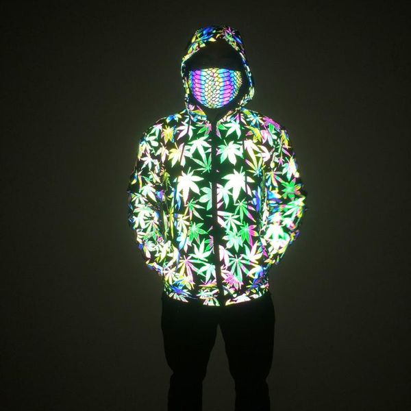 

men's jackets colorful reflective men fimble leaf reflect light workout coats harajuku night jogging clothing chaquetas hombre, Black;brown