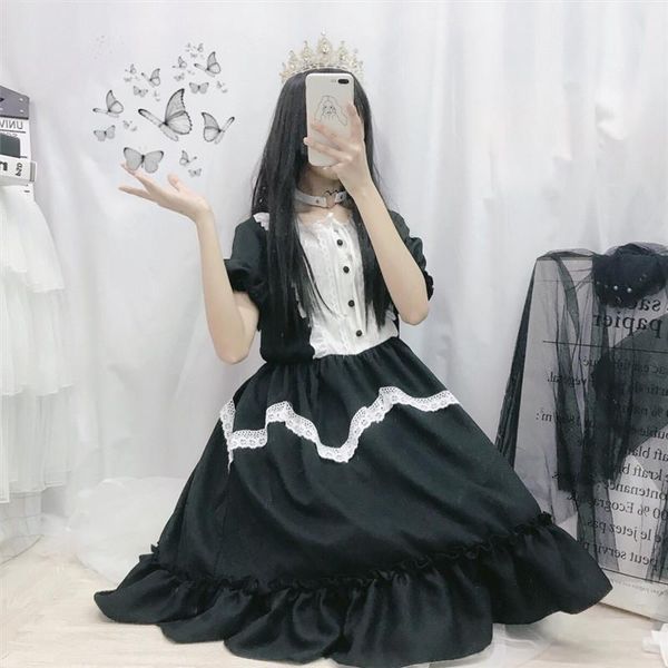 

party dresses 2021 spring autumn japanese kawaii dress women cute fairy lolita for ladies puff sleeve princess ruffles, White;black
