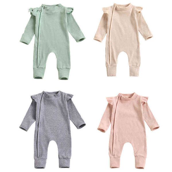 Lioraitiin 0-18M Neugeborenen Baby Junge Mädchen Zipper Strampler Langarm Overall Herbst Frische Einfarbig G1221