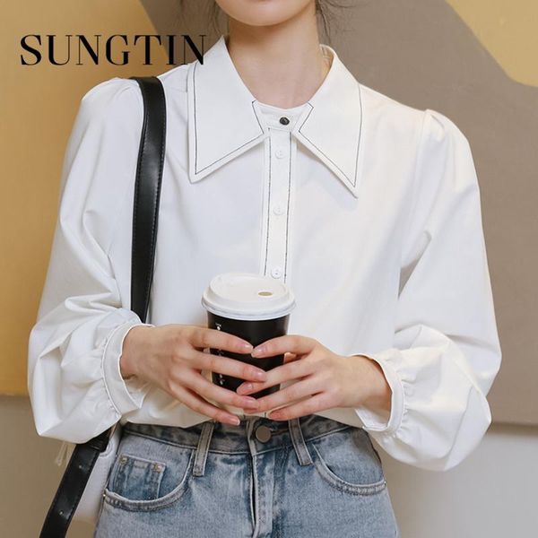 

women's blouses & shirts sungtin elegant white shirt women vintage loose korean chic casual female sweet soft office lady oversized