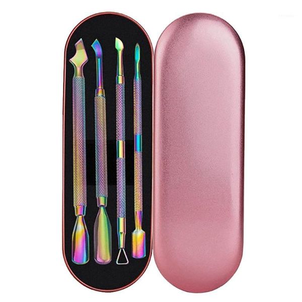 

rainbow stainless steel nail art tools cuticle pusher dead skin fork gel remover nipper pedicure manicure set1