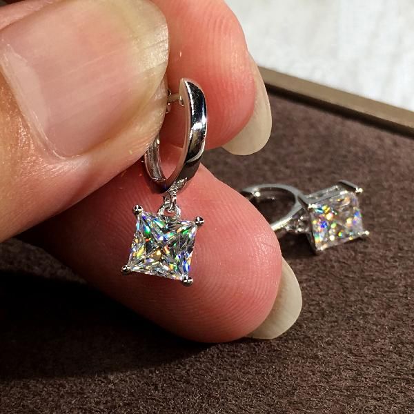 

hoop & huggie charm female crystal square earrings luxury gold silver color wedding trendy white zircon stone for women, Golden;silver