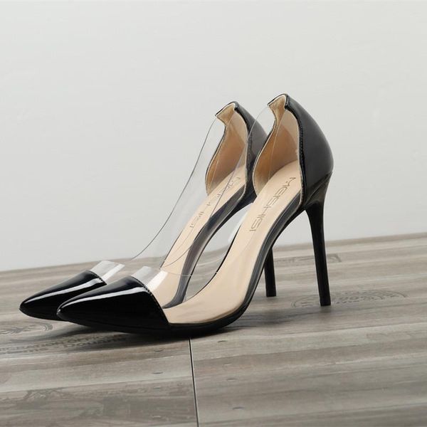 

dress shoes heels women stiletto heel pumps black patent leather transparent pvc patchwork pointed toe high