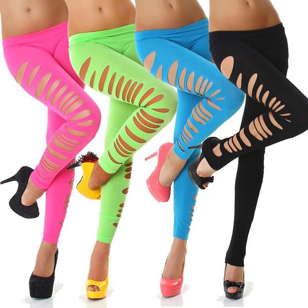 

leggings ripped leggins women low waist pants hollow out stretch dancing club street women's, Black