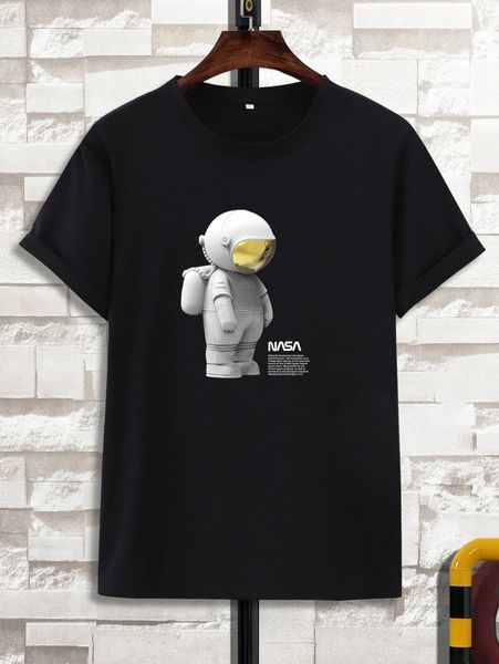 

men slogan & astronaut print tee j9zd#, White;black