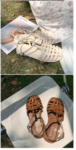 

women flats sandals 2021 summer casual cross weaving closed round toe leather shoes vintage fashion brown female casual shoes gfvbvmyi, Black