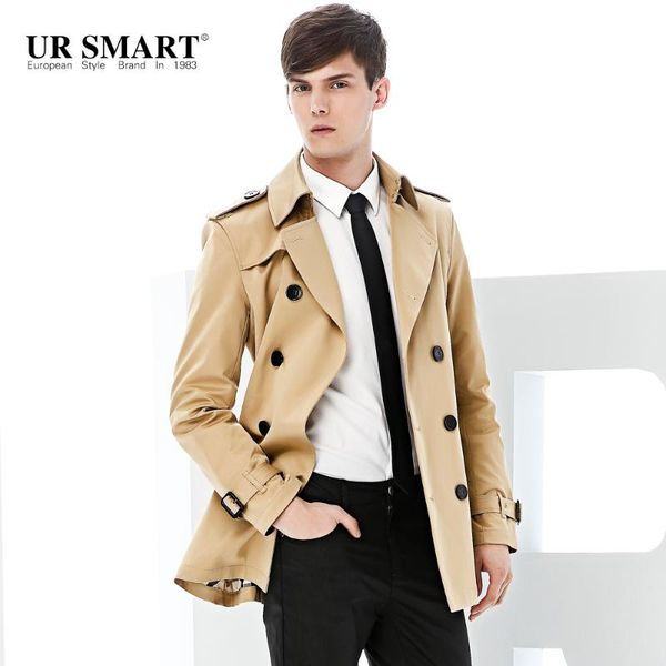 

men's trench coats ursmart windbreaker male brief paragraph double-breasted belt authentic khaki coat, Tan;black
