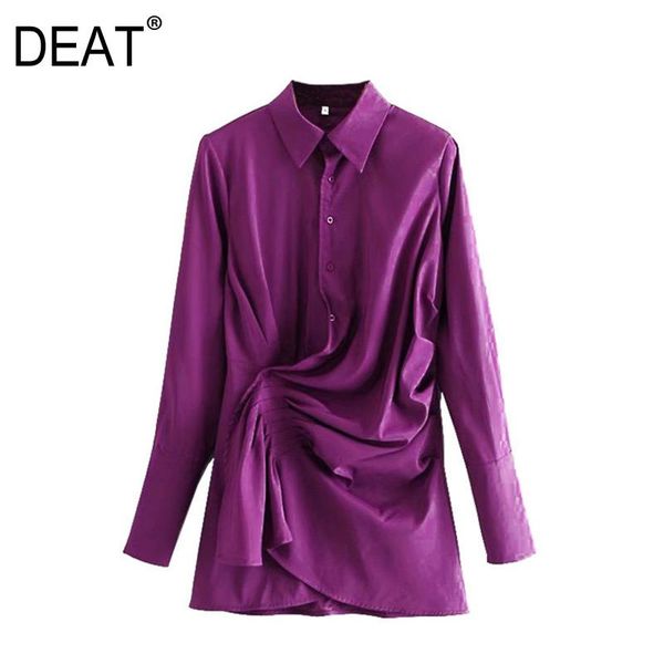 

casual dresses [deat] 2021 spring fashion tide women turn-down collar single-breasted long sleeve solid color asymmetry mini dress 13a846, Black;gray