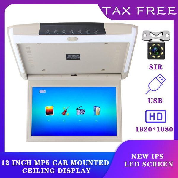 

car video 1080p 12 inch monitor flip down tft lcd automobile roof mount monitors with mp5 player usb sd ceiling