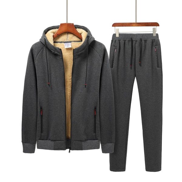 

piece men winter fleece sets mens thick hoodies+pants suit man hooded sweatshirt sportswear suits male hoodie sweatsuits 8xl men's trac, Gray