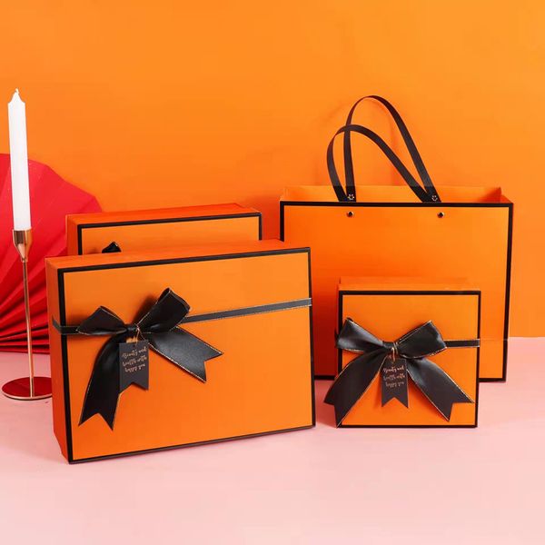 

orange retail gift packaging boxes handbags certificate booklet tote bag for jewelry scarves caps cup clothers, Black;white