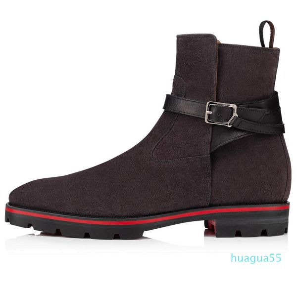 

luxury designer red bottom booties kicko croc men's ankle boots winter brands western knight booty famous rubber lug sole party wedding, Black