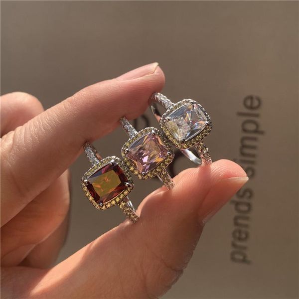 

wedding rings luxury female girl big crystal cz stone ring silver color white blue purple green promise engagement, Slivery;golden
