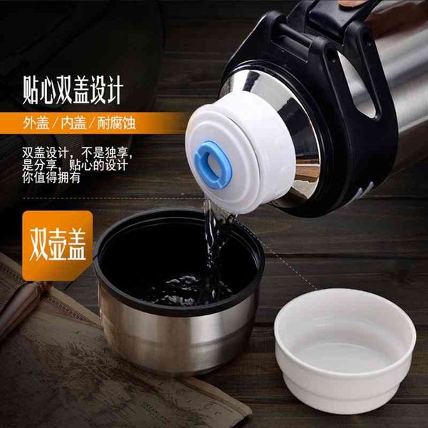 

304 super large capacity stainless steel insulated outdoor sports car carrying water cup traveling kettle2021