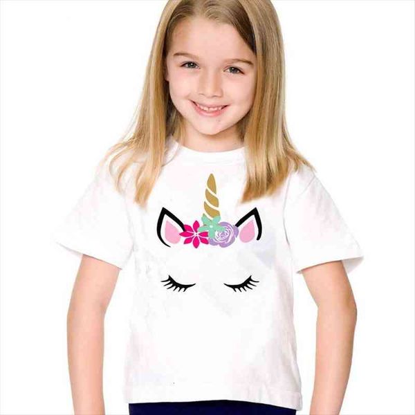 

kids summer t shirt 2 6 8 10 years birthday girl unicorn face print childrens baby girls funny clothes boy, Blue
