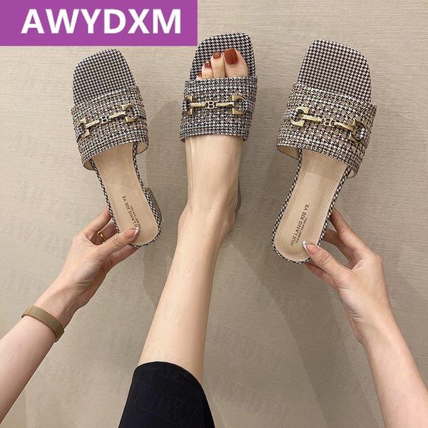 

slippers women fashion design root metal decorative open toe pumps shoes sandals woman heels dress party, Black