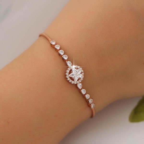 

charm bracelets luxury female crystal star bracelet rose gold silver color for women white zircon stone party chain, Golden;silver