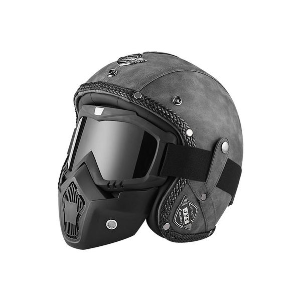 

/4 pu leather motorcycle helmets removable mask sunglasses open face cascos para moto visors vintage man women