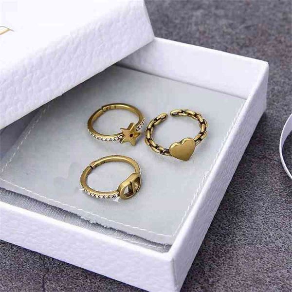 

70% off outlet online family full diamond combination make old heart-shaped star letter fashion temperament ring female, Silver