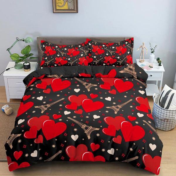 

bedding sets 3d love heart duvet cover paris tower set decorative microfiber polyester comforter print with pillow case