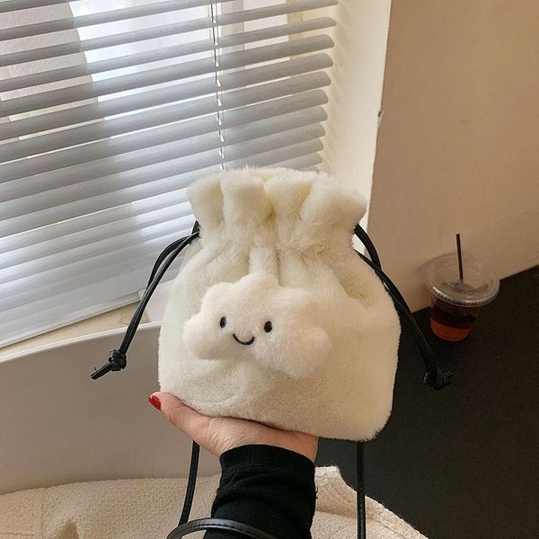 

evening bags fluffy cute cloud pin plush women's bag 2021 soft furry handbag for ladies drawstring fur crossbody shoulder solid