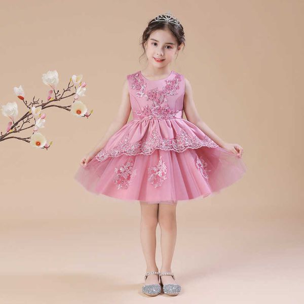 

new 61 performance children's dress hand beaded sleeveless puffy skirt flower girl party princess skirt, Red;yellow