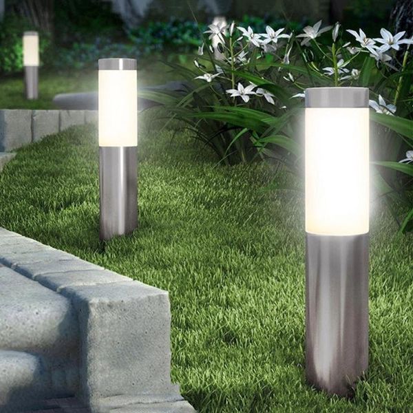 

lawn lamps 1pc outdoor garden solar lamp stainless steel pathway pillar light courtyard villa landscape bollards
