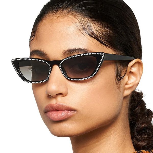 

sunglasses [el malus] fashion ins cat eye frame sun glasses women imitation diamond crystal ladies uv400 lenses eyewear, White;black