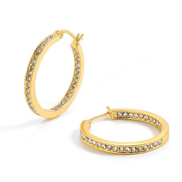 

30mm gold color hoop earring crystal rhinestone circle earrings for women statement fashion jewelry, Golden;silver