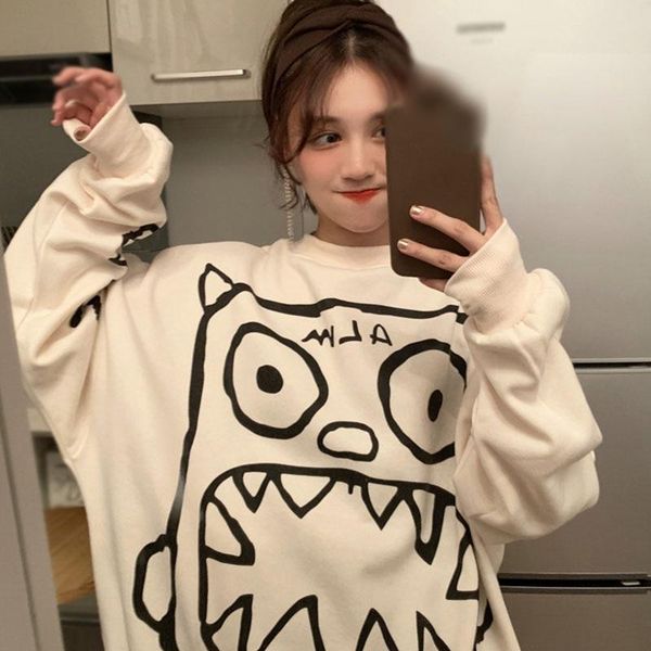 

women's hoodies & sweatshirts streetwear pullovers women sweatshirt autumn long sleeve harajuku cute cartoon print casual, Black