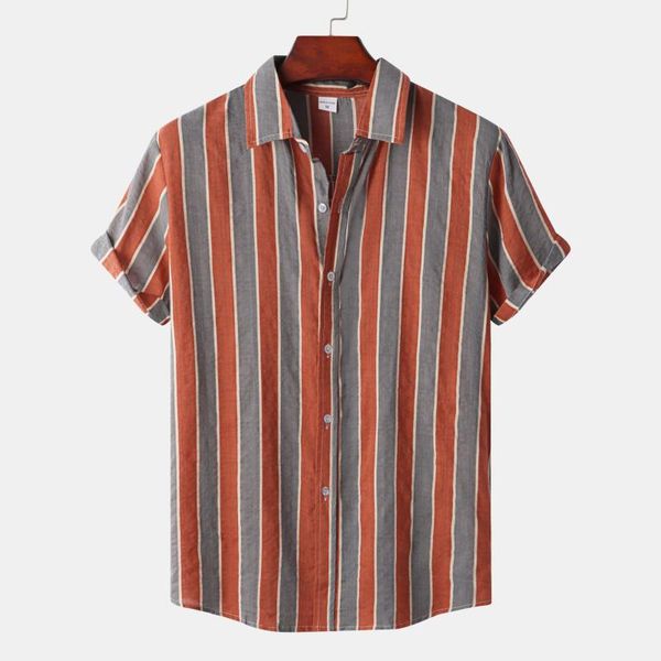 

men's casual shirts 2021 summer fashion men short sleeve stripe shirt clothing vestidos dress camisas, White;black